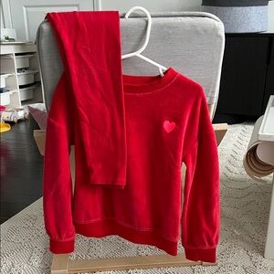Red Heart velvet Kids Sweatshirt & red leggings